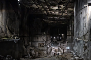 Lastre di marmo nella cava di marmo dentro la montagna